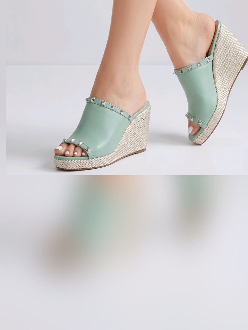 NATURE BREEZE | Size 8 | Soft Sage Studded Espadrille Platform Wedges - Picture 10 of 10
